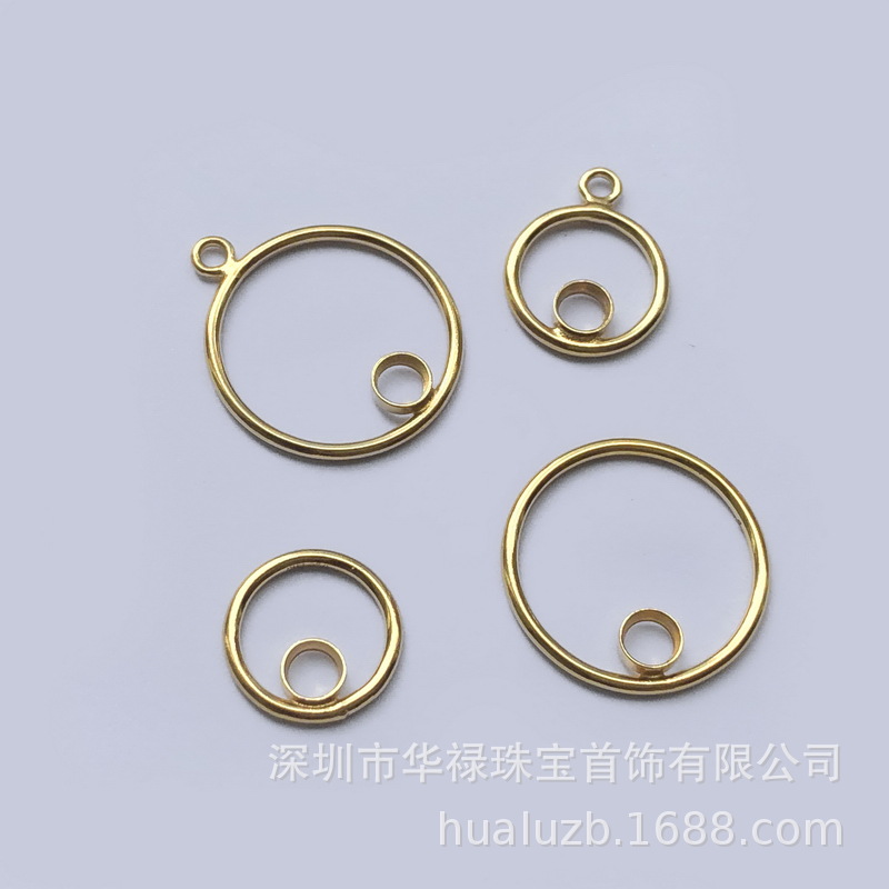 美国14K包金注金圆形带锆石空托圆环闭口圈吊坠挂件连接圈DIY配件