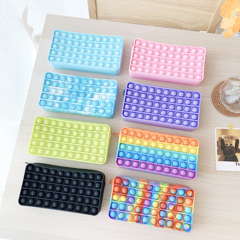 Silica Gel Material Decompression Toy Pinch Silicone Double-sided Bubble Pencil Case Stationery 1 Piece