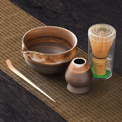 粗陶器抹茶ボウル注ぎ口付き抹茶ツールブラシ日本茶ボウルカップミキサー茶器具セット禅スタイル