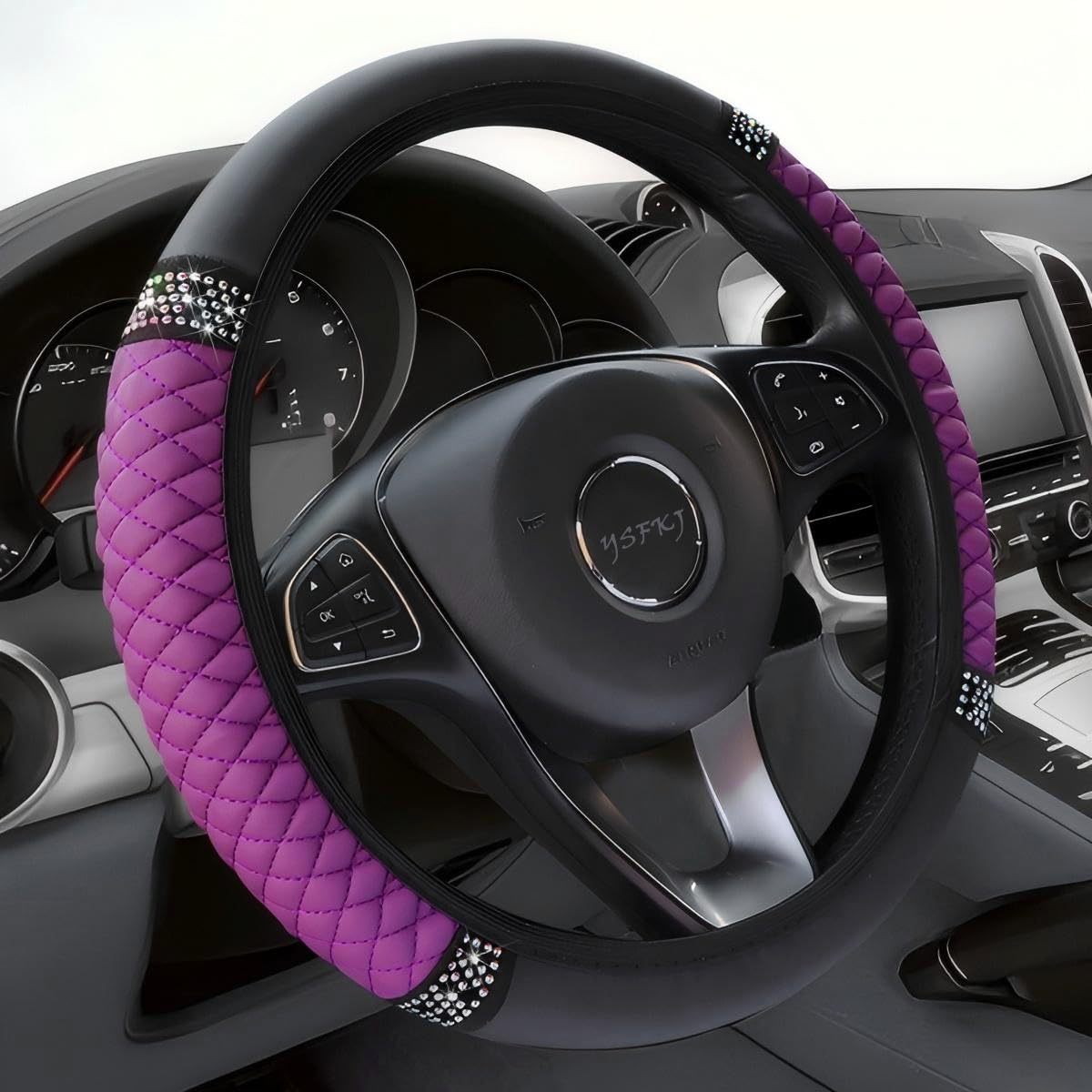 Factory Direct Sales Cross-Border Colorful Rhinestone Car Steering Wheel Cover, Leather Three-Dimensional Interior Handle Cover Without Inner Ring