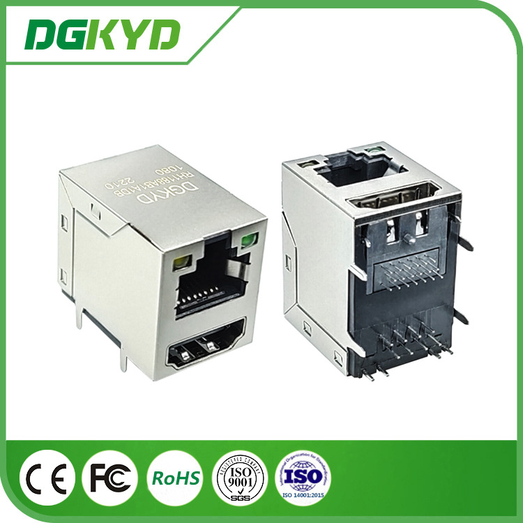 RJ45 网口usb连接器 单端口 8P8C连接器 带LED 网口插座