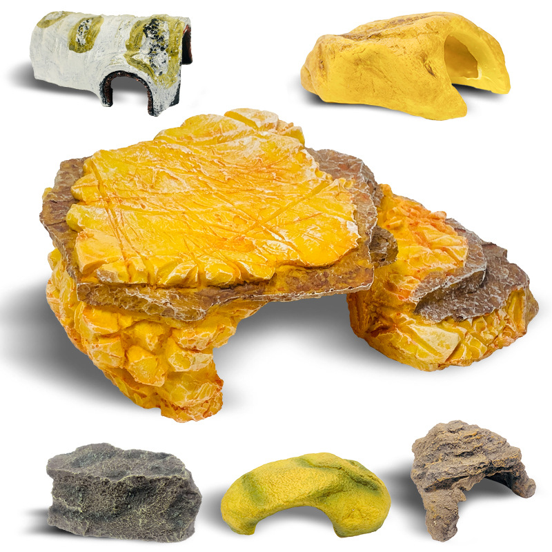 Decoración para reptiles, escondite de roca simulada, nueva plataforma de descanso para tortugas, cueva de roca transfronteriza para tortugas y lagartos.