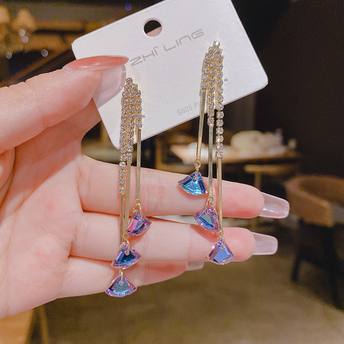 925 silver needle Dongdaemun temperament Internet celebrity earrings for women Korean micro-zirconia long earrings ins design earrings for women