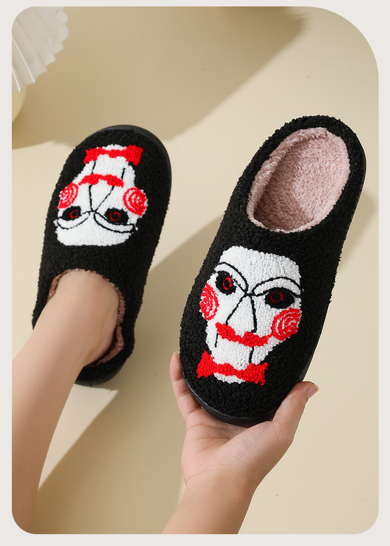Nuovo Halloween Motosega Orrore Cartone Animato Caldo Inverno per Coppie Casa Interno Pantofole di Cotone_voghion.com