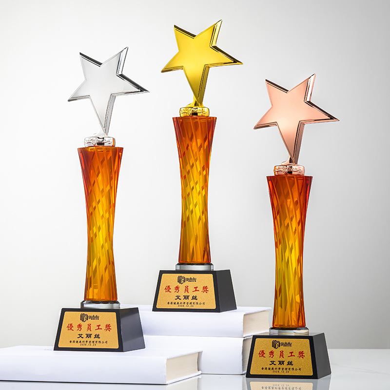 2024 Nuevo trofeo 123 Campeón y subcampeón Pulgar pico de alabanza de la estrella de cinco puntas premio trofeo personalizado exclusivo