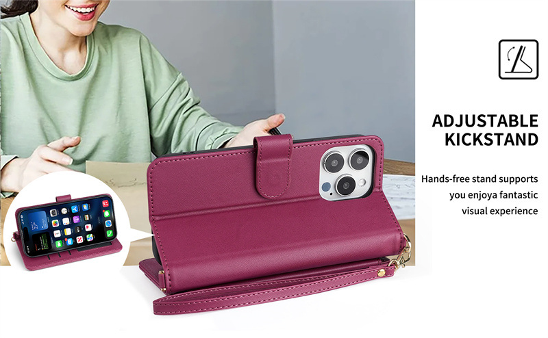 Étui portefeuille en cuir multifonction avec porte-cartes pour iphone 16 pro max_voghion.com
