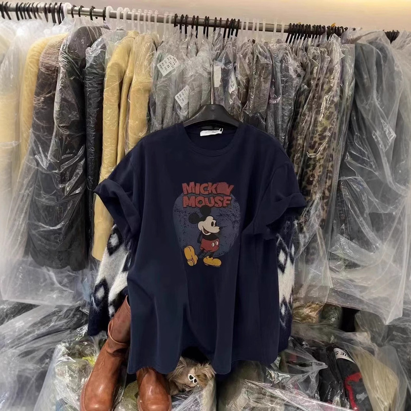 Summer Korean Retro Cartoon Printed Short-Sleeved T-Shirt for Women New Loose Lazy Style Versatile Round Neck T-Shirt Top