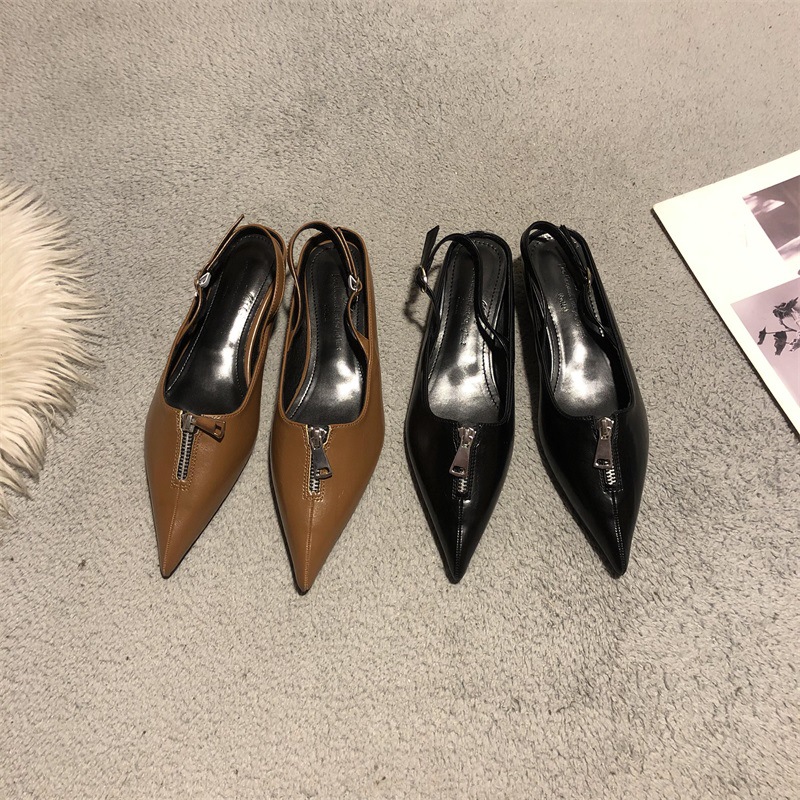 Design shoes with zipper pointed-toe low-cut with hidden heel