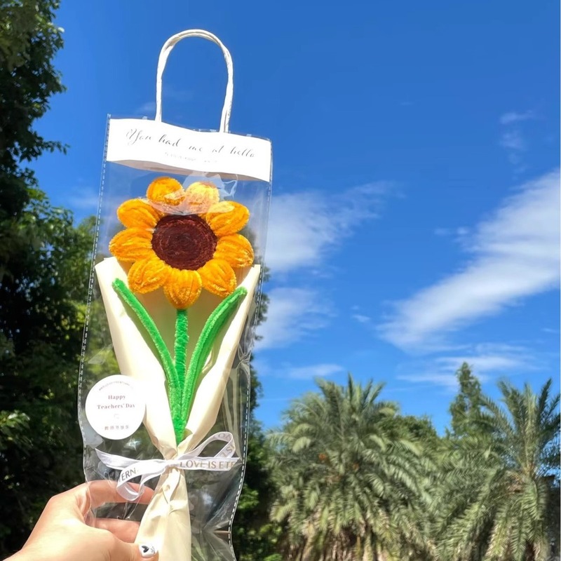 ねじり棒ヒマワリねじり花束完成品手作りdiy材料バッグセット編み教師祝日プレゼント|undefined