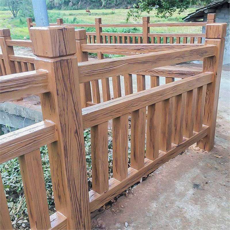 江苏淮安水泥木护栏园林景观河道防护围栏钢筋混凝土木纹栅栏古栏