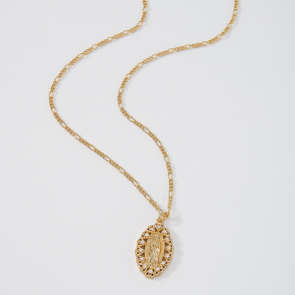 retro cross Virgin Mary hollow micro-encrusted zircon copper necklace female