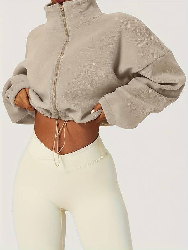 2025 New Cross-Border European and American Style Women's Fleece-Lined Zip-Up Hoodie, Casual Stand-Up Collar, Cross-Border Dropshipping