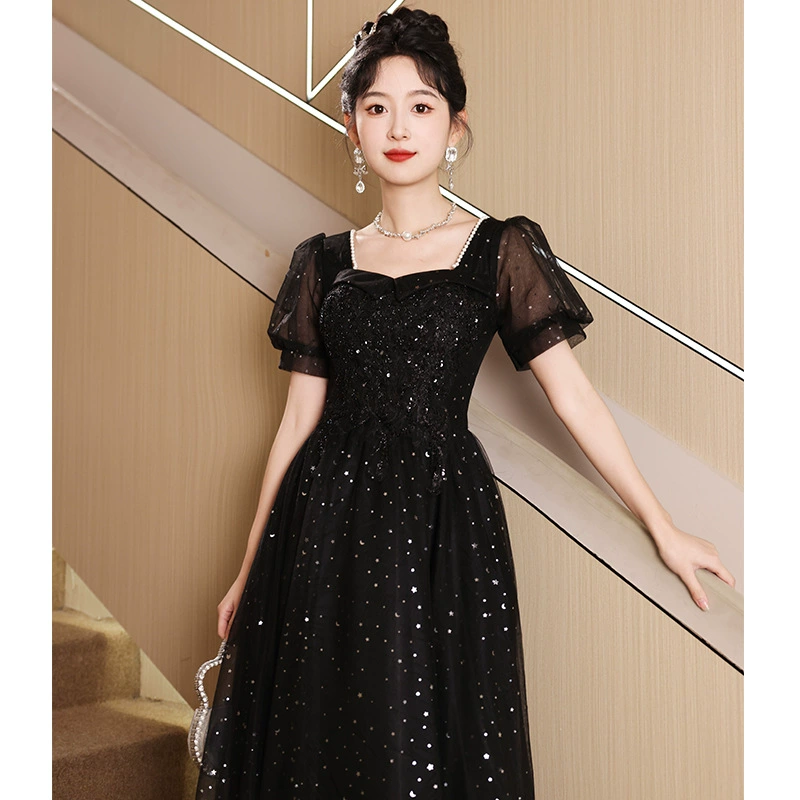 Черное вечернее платье, модные ногтевые блестки/ sequins? для учащихся начальной школы, новая коллекция, яркий цепляющий стиль