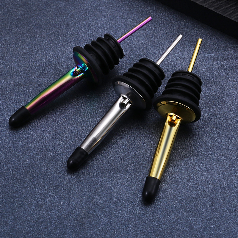 A prueba de fugas transpirable de acero inoxidable vertedor de vino tapón de botella de vino con tapa tapón de botella de aceite separador de vino tapón de botella de boca de vino en stock al por mayor