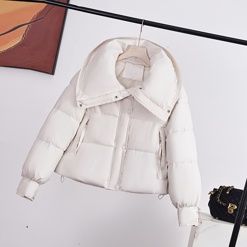 Algodón de pluma para mujeres sueltas engrosadas de moda coreana 2024 nueva moda pequeña chaqueta alta corta
