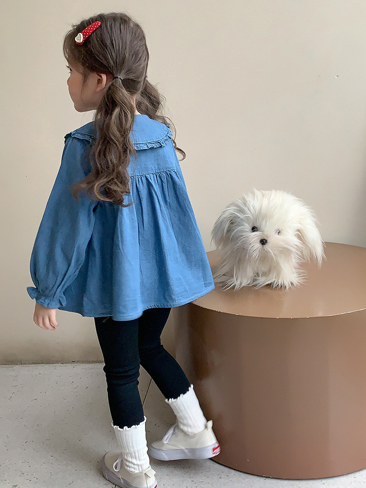 Camisas de niñas primavera y otoño 2025 nuevos niños otoño estilo exterior casual bebé cuello chaqueta de vaqueros de otoño