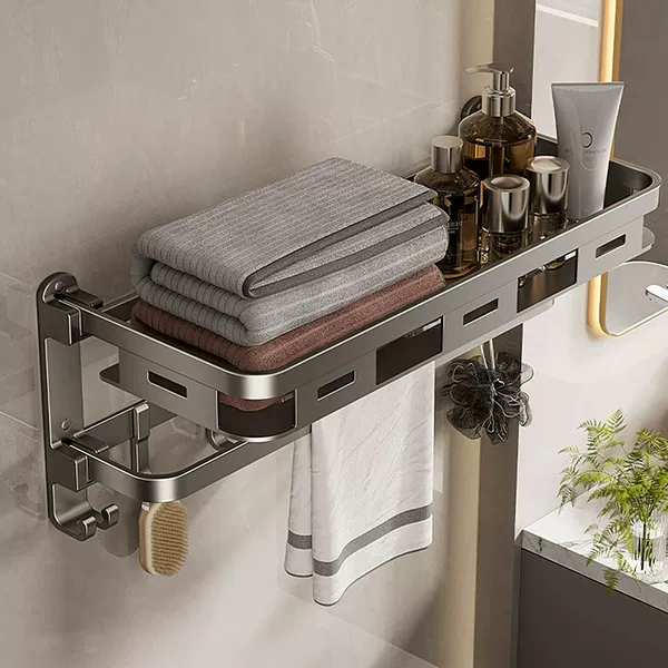 Factory Direct Sale Gun Gray Towel Rack Bathroom Storage Rack No-Drill Wall-Mounted Towel Rack Bathroom Storage Rack Foldable