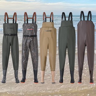 Waterproof Waders Half-Body Rain Pants with Rain Boots, Leather Split Pants for Catching Fish, Full-Body Men's One-Piece Fishing Wear-Resistant