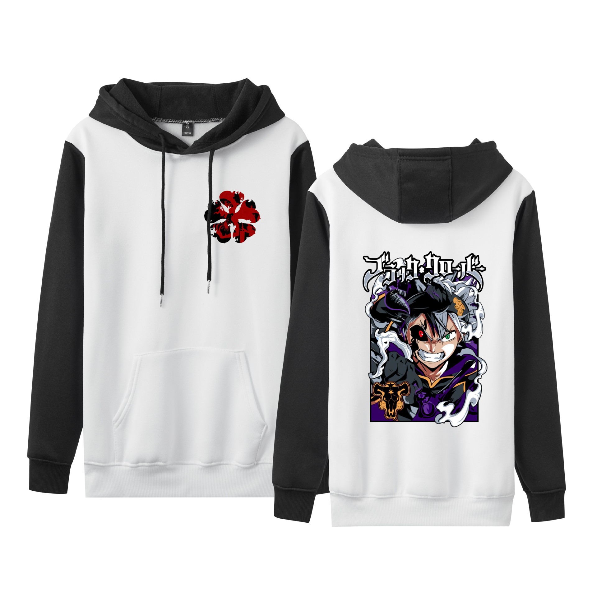 Trébol de cuatro hojas negro Black Clover suéter de pareja de talla grande para hombres y mujeres sudadera con capucha de contraste con capucha