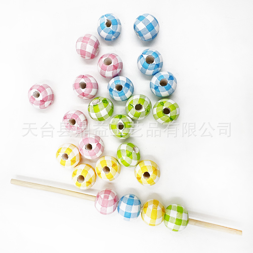 12mm small fresh plaid round beaded wooden beads diy beaded necklace accessories manufacturers wholesale