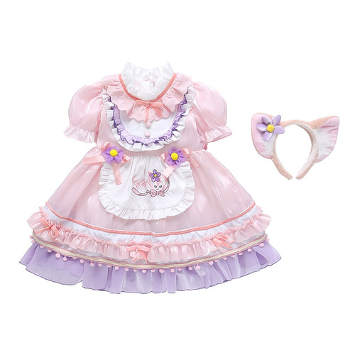 2024 summer new girls dress Korean version Lina Belle short-sleeved Lolita princess dress performance costume embroidered