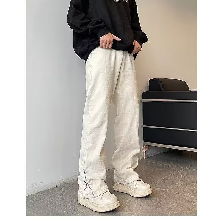 Pantalones vibe retro americano, jeans teñidos de barro amarillo de calle alta, pantalones elásticos rectos delgados, moda de moda