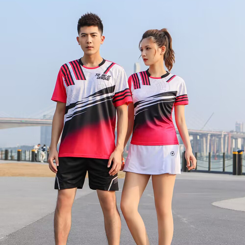 Rapid Wholesale Cross-border Short-sleeve T-shirts Ping Pong Sports Volleyball Clothing Printed Quick-dry Badminton Clothing Set for Men and Women