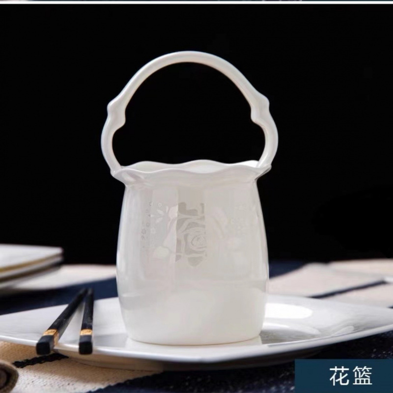 Cuencos caseros Jingdezhen hueso porcelana cubiertos platos platos platos de rosa blanca cubierta de cocina simple microondas