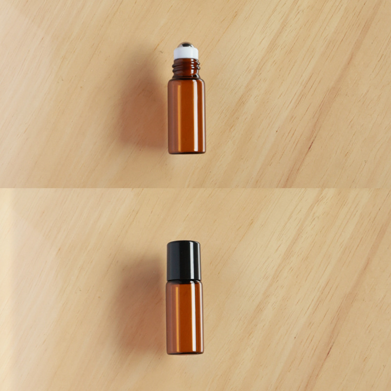 Botella roll-on para aceites esenciales cosméticos, botella marrón para aceites esenciales, botella transparente para reactivos, botella roll-on de vidrio, botella de perfume ámbar.