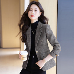 西装外套女2025新款春秋高级感修身显瘦休闲气质西服毛呢复古上衣