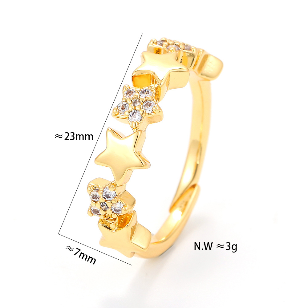 Wholesale Korean Micro-inlaid Zircon Five-pointed Star Opening Adjustable Ring Nihaojewelry display picture 5