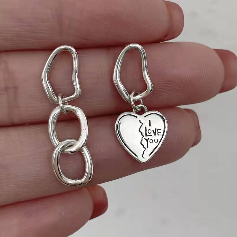 Retro Heart Shaped Asymmetric Jewelry Simple Ring Buckle Heart Alloy Earring display picture 3