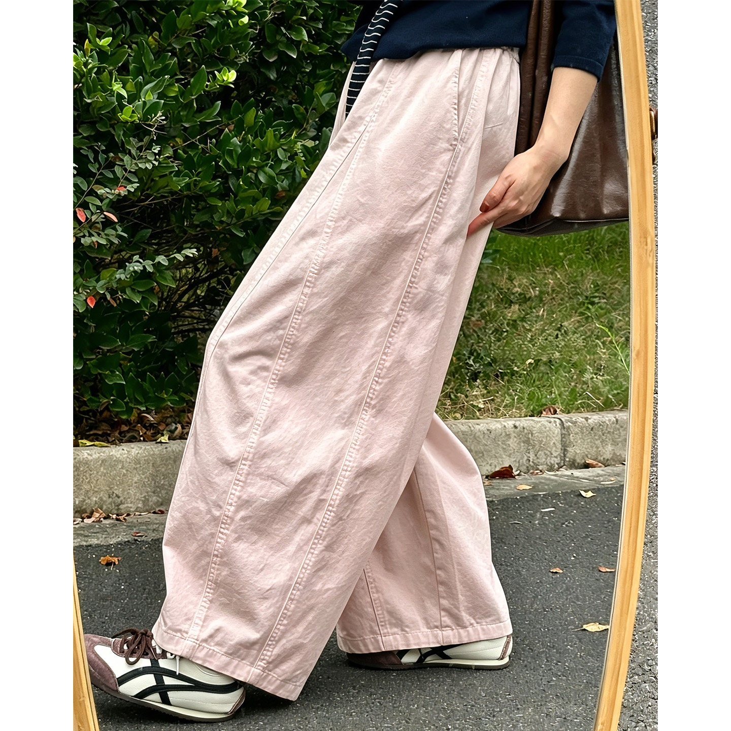 CD716日系粉色阔腿裤女夏季薄2026新款高腰宽松小个子休闲弯刀裤