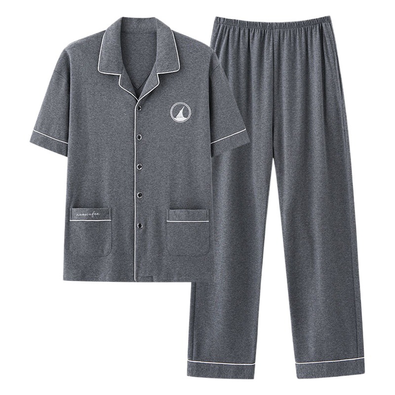 Pijama de algodón para hombre primavera y otoño pantalones de manga corta chaqueta de solapa traje simple