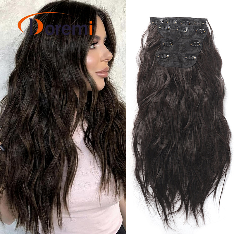 wig four piece set chemical fiber women's corrugated wig to increase hair volume and hair replacement 50cm160g curly hair extensions_voghion.com