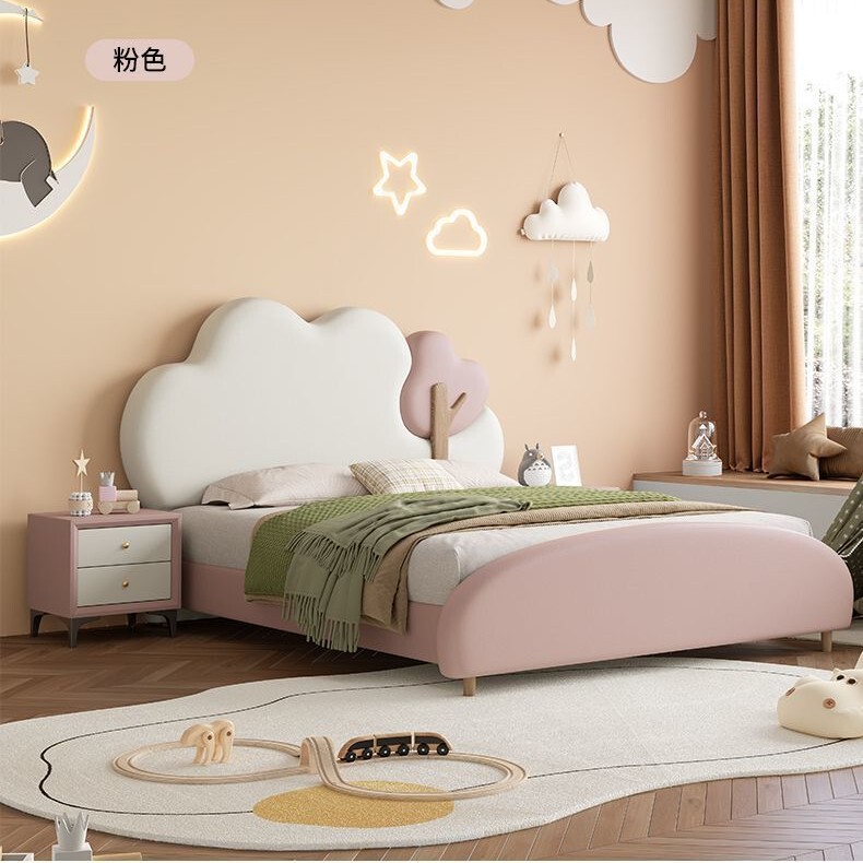 Children's Pink Cloud Princess Bed 1.2m Girls' Bedroom Soft Bed 1.5m Boys' Green Single Storage Leather Bed Children's Pink Cloud Princess Bed 1.2m Girls' Bedroom Soft Bed 1.5m Boys' Green Single Storage Leather Bed