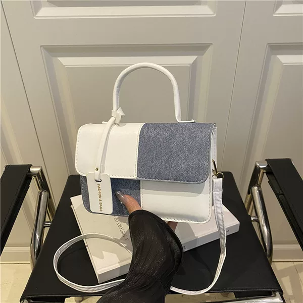 Cross-Border New Style Patchwork Small Square Handbag for Women, Color-Blocking Versatile Fashion Shoulder Bag, High-Value Commuter Crossbody Bag