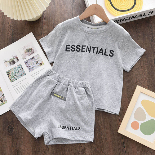 Cross-border new style boys and girls children's clothing personalized letter printing short-sleeved + shorts suit casual T-shirt for babies 2-7 years old