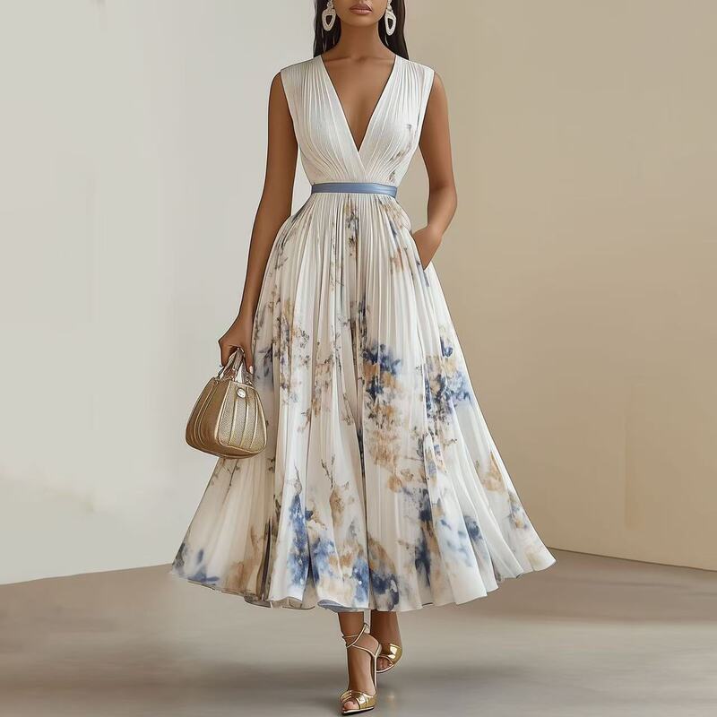 Spot European and American Cross-Border E-Commerce Amazon Independent Station Fashion Sexy Printed Sleeveless Large Skirt Dress Spot European and American Cross-Border E-Commerce Amazon Independent Station Fashion Sexy Printed Sleeveless Large Skirt Dress