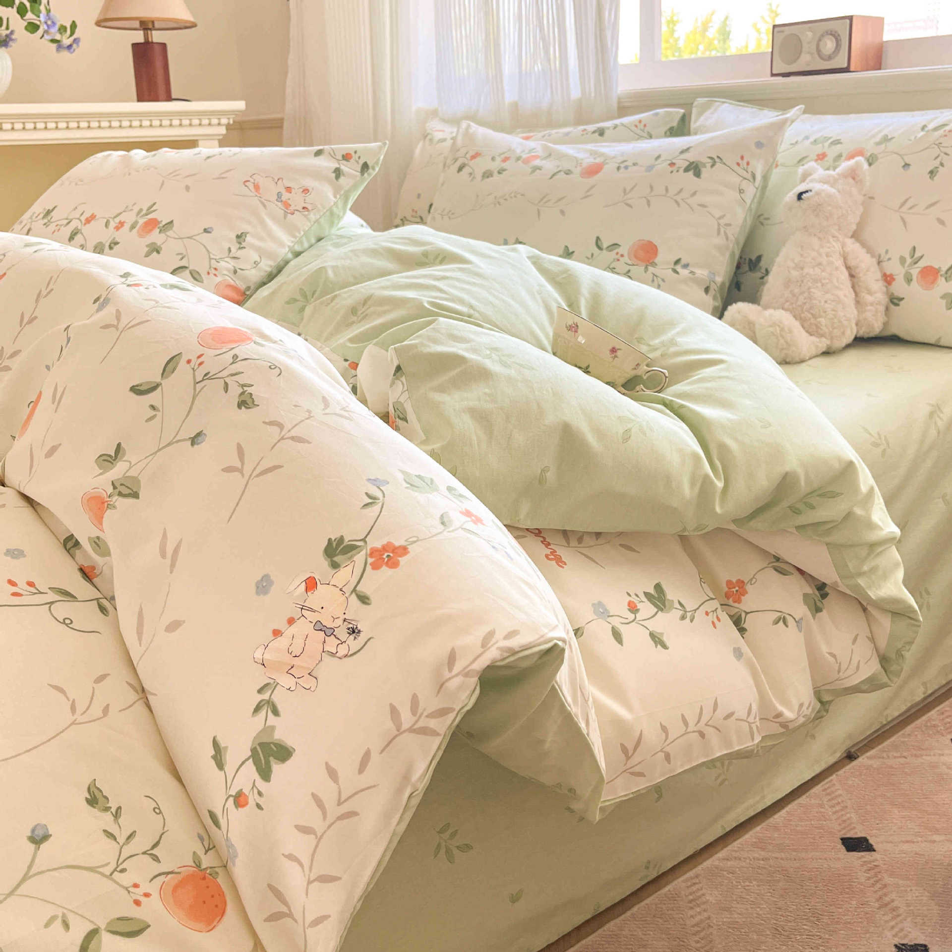 Cama de algodón de cuatro piezas, sábanas de cama de algodón, cama de cama de tres piezas, nuevo dormitorio, cama de cama de tres piezas