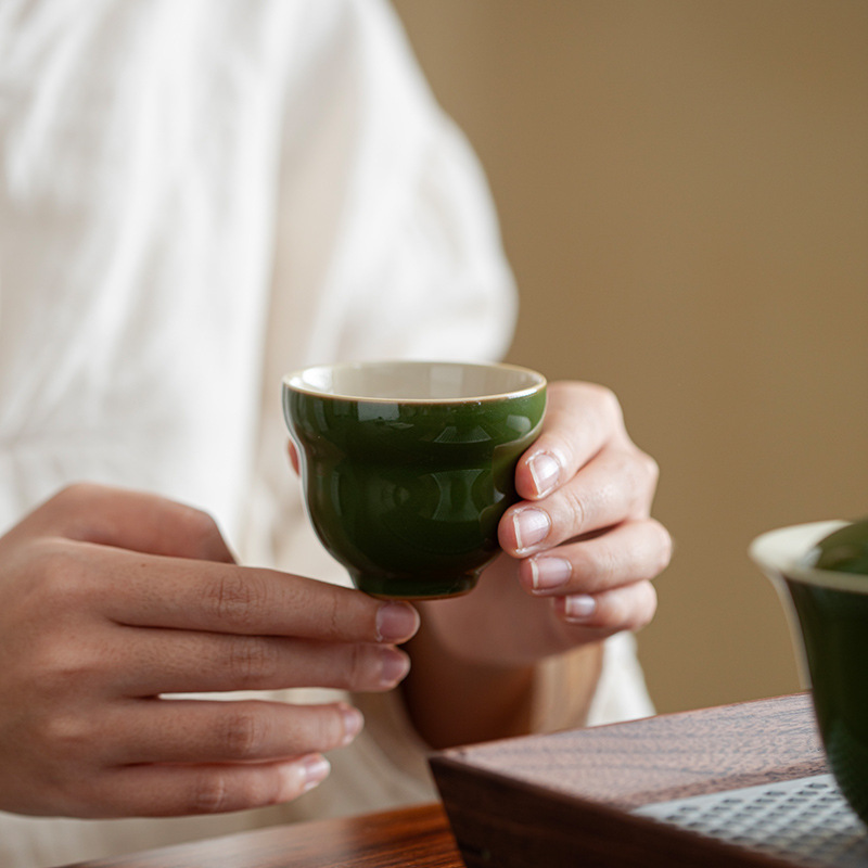 祖母绿葫芦陶瓷主人杯家用女士专用复古功夫茶具茶杯大号单杯|undefined