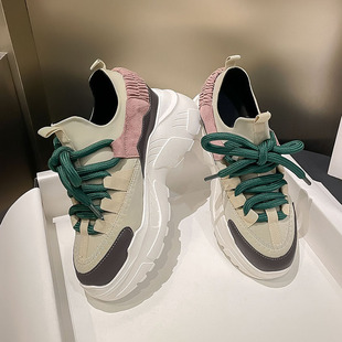 Thick-Soled Versatile Trendy Dad Shoes for Women, 2025 Autumn New Style, Height-Increasing Casual Sneakers, Genuine Leather Platform Shoes