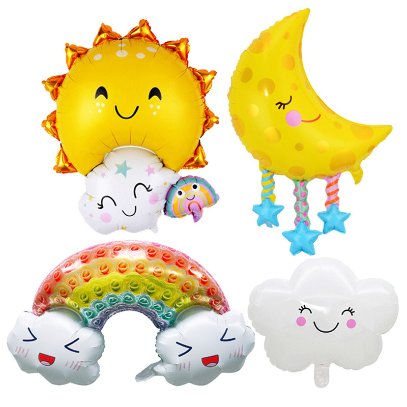Globo de nube sonriente globo de luna de sol de dibujos animados arco iris decoración de cumpleaños modelo cara sonriente rubor globo de nube blanca