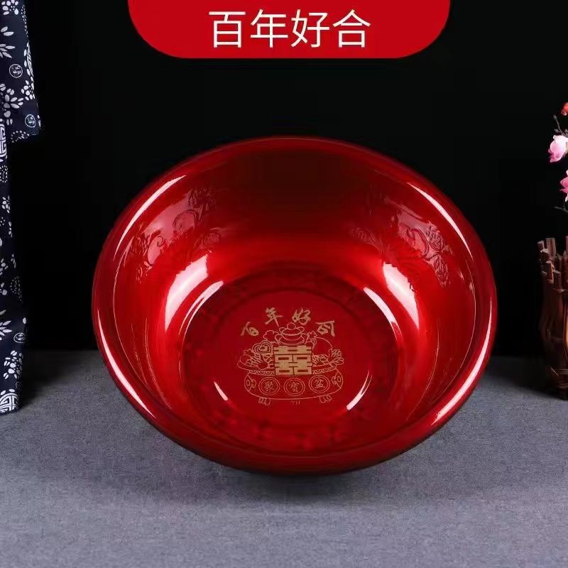 結婚式の洗面器ステンレス鋼の厚みのある結婚式用品女性の持参金洗面器ペアセット花嫁持参金赤い洗面器|undefined