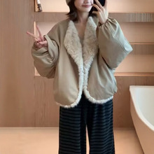 高端欧货2025年冬装新款大翻领开衫羊羔毛两面穿加绒保暖短外套女