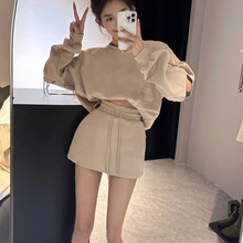 甜辣俏皮卫衣裙套装春秋宽松开口设计卫衣半身短裙小个子两件套女