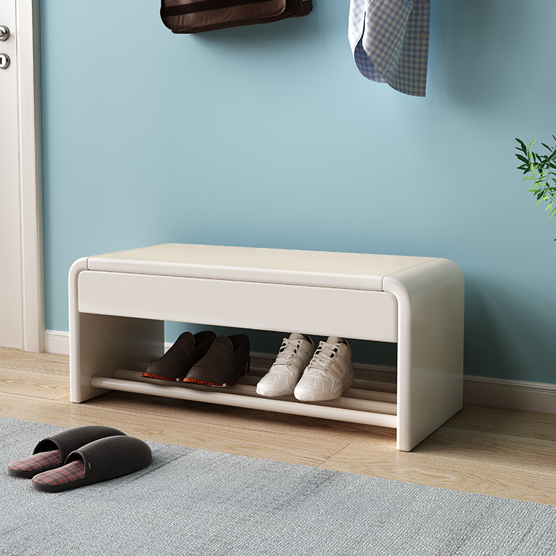 Home-use shoe bench with solid wood design, perfect for entryways—features a seat, long bench style, and includes drawers for convenient storage.