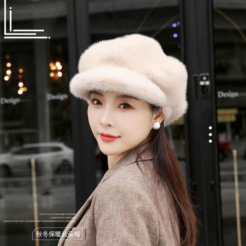 新款仿皮草云朵帽休闲时尚保暖女款防风毛绒女士贝雷帽子跨境货源|undefined