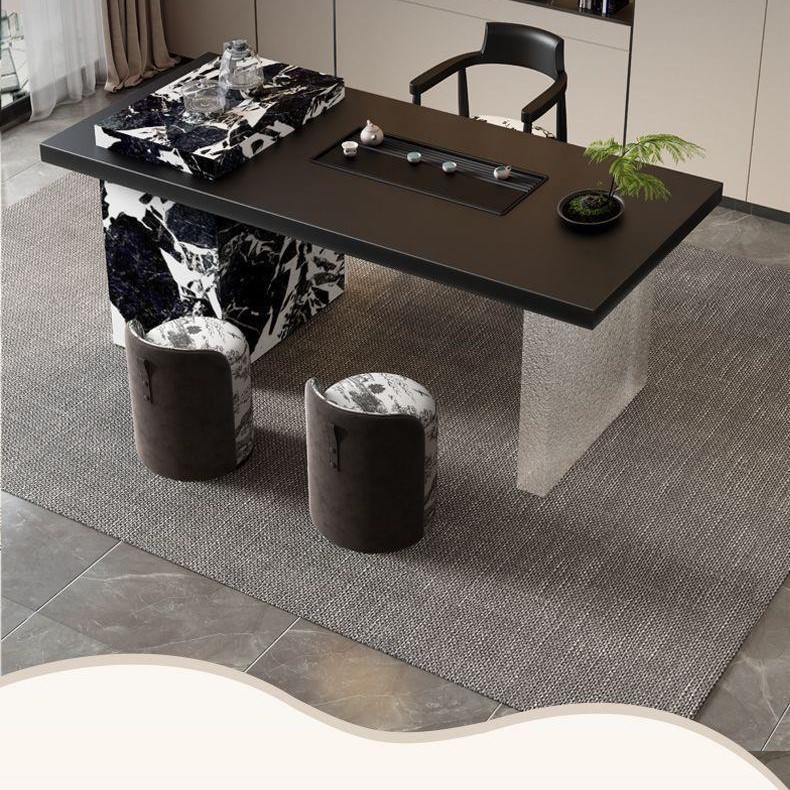 New Designer Mid-Century Style Slate Tea Table and Chair Set, Italian Minimalist Acrylic Home Tea Table