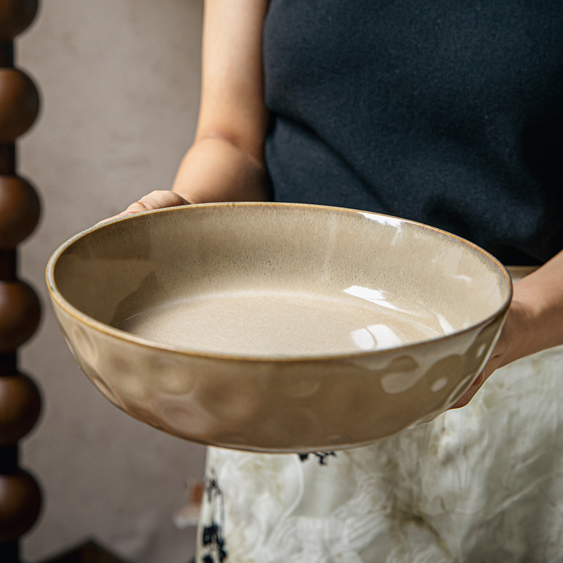 Plato de plato grande con patrón de agua retro Plato profundo de 8 pulgadas Plato de sopa de cerámica grande Exportación transfronteriza Plato de cocina de alto valor para restaurantes